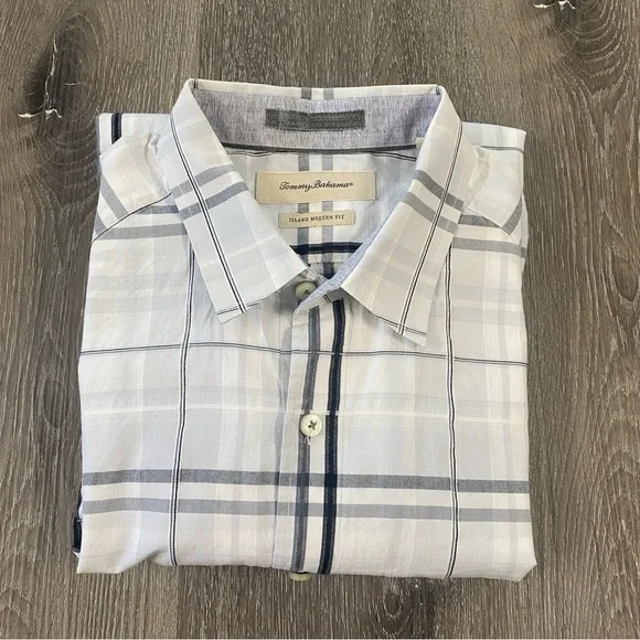 TOMMY BAHAMA men’s size large long sleeve button front collar plaid dress shirt - Picture 7 of 7